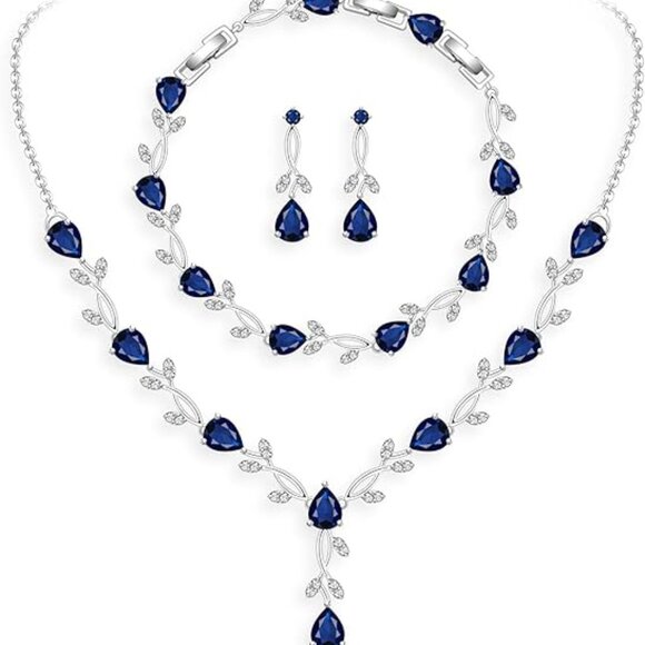 CZ Necklace Earrings Bracelet Set for Women Party Prom Jewelry - Picture 1 of 2